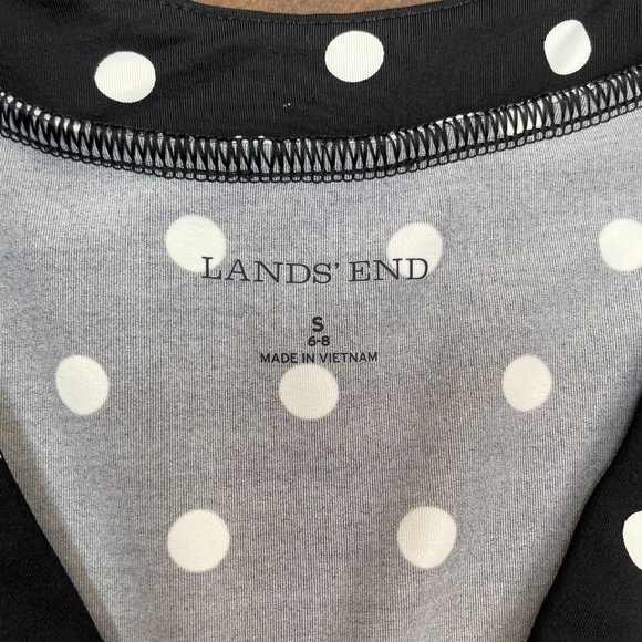 Lands' End Dress Small Black White Polka Dot Nylon Stretch Jersey Surplice Neck - Picture 11 of 12